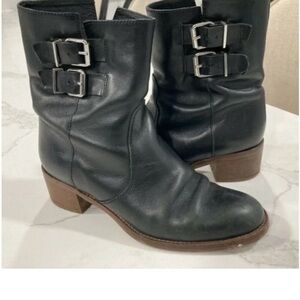 J. CREW Dean Black Leather Buckle Ankle Boots Size 7